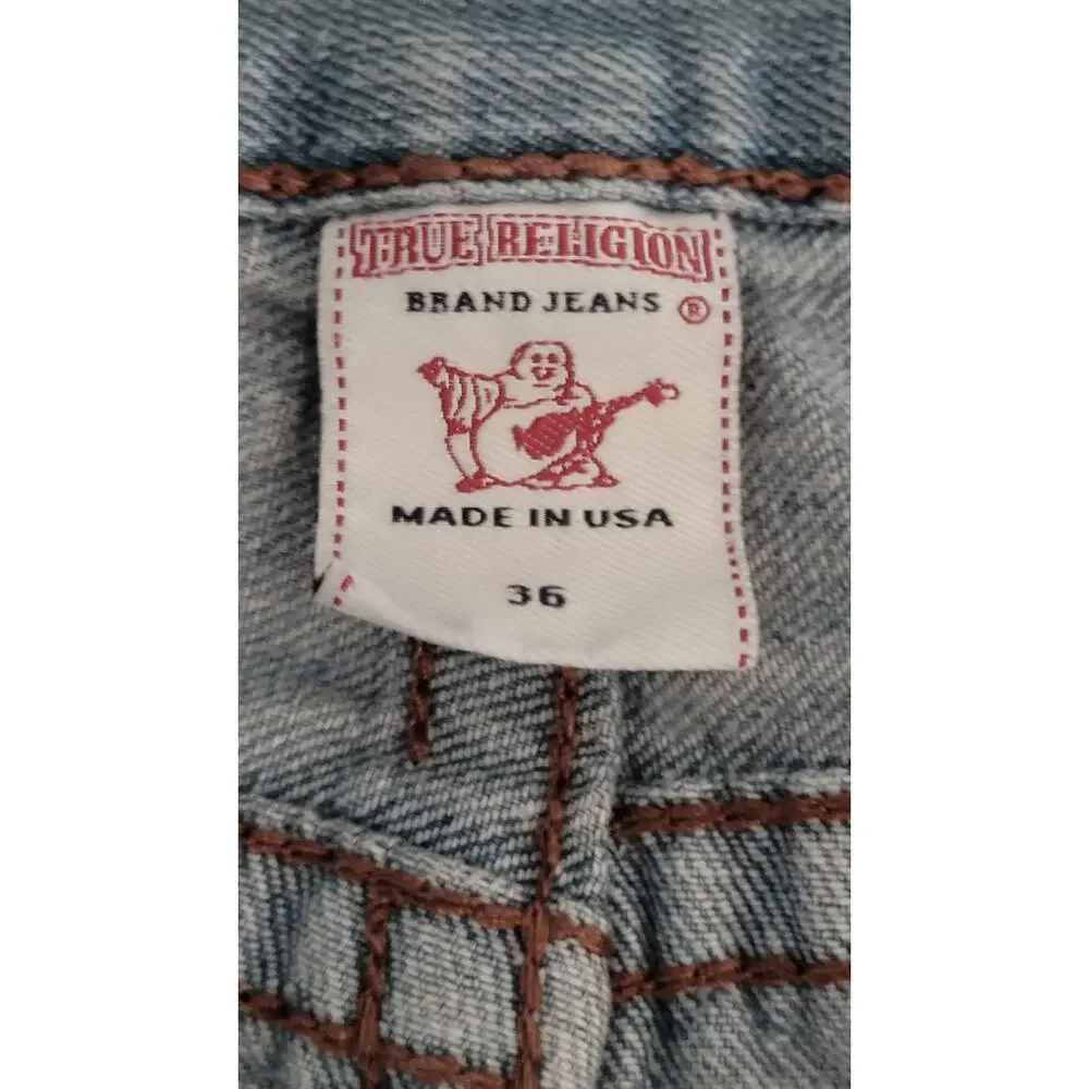 True Religion Billy Jeans Men's 36x30 Light Wash USA Flap Pocket Distressed